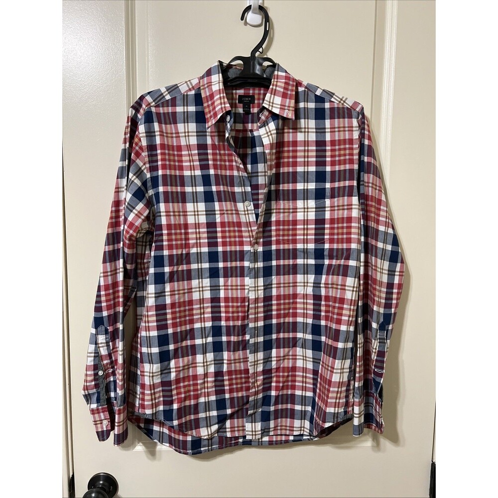 J Crew-Mens Classic Button-Down Long Sleeve Shirt, Medium, Plaid, 100% Cotton